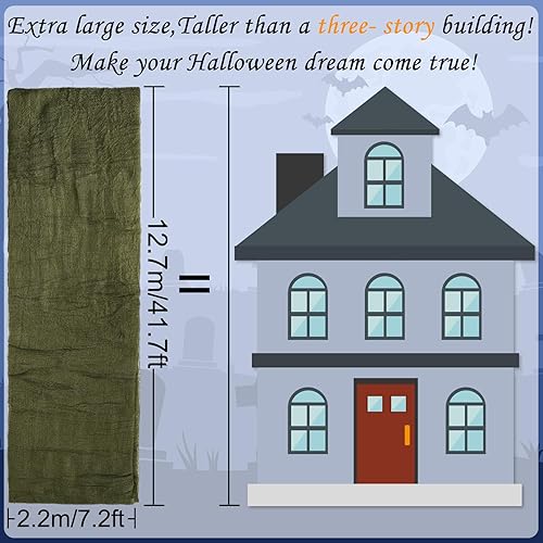 Miniatura 50 de Whaline Tela espeluznante negra de Halloween de 500 x 87 pulgadas, tela de gasa espeluznante para decoración de Halloween para casas embrujadas