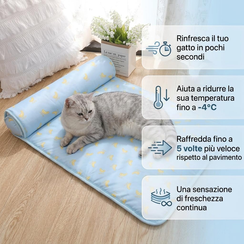 arvento tappetino rinfrescante per gatti, fresco seta ghiaccio M L | tappeto refrigerante cane, materassino auto-raffreddante senza gel fondo antiscivolo lavabile letto estivo traspirante