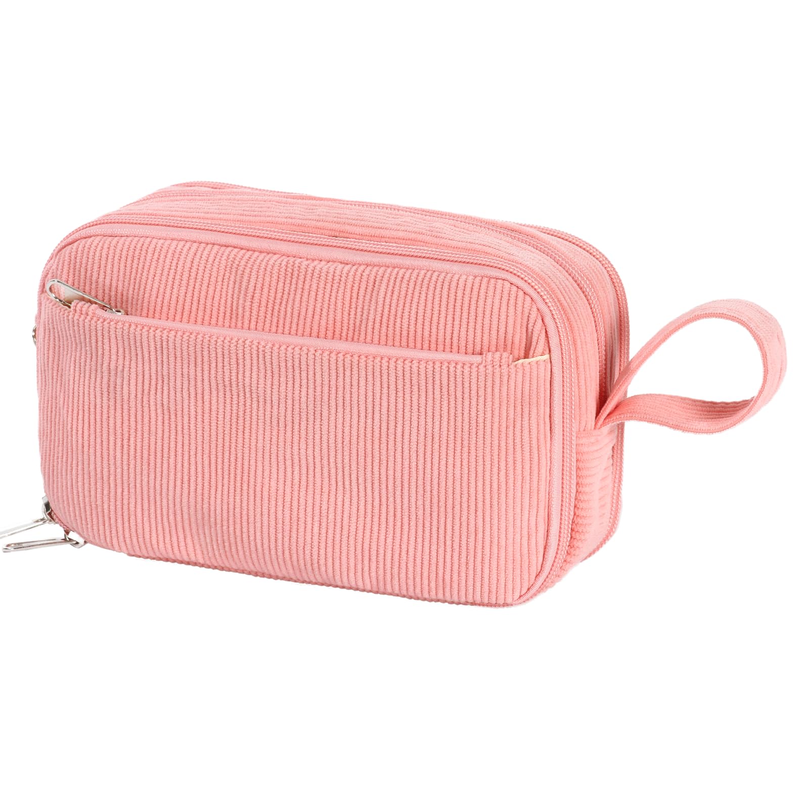 BuyCard Pink Corduroy Pencil Case Large Capacity, Solid Color Pen Pouch, Vintage Aesthetic Stationery Organizer for Office School, Minimalist Zipper Bag for Teens Students.