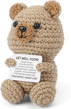 atimier Get Well Soon Gift - Handmade Crocheted Bear with Heartwarming Message