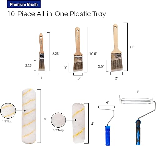 Miniatura 8 de Pro Grade Kit de rodillos de pintura, pincel y rodillo, juego de 10 piezas, siestas de pintura de pared para profesionales y propietarios de