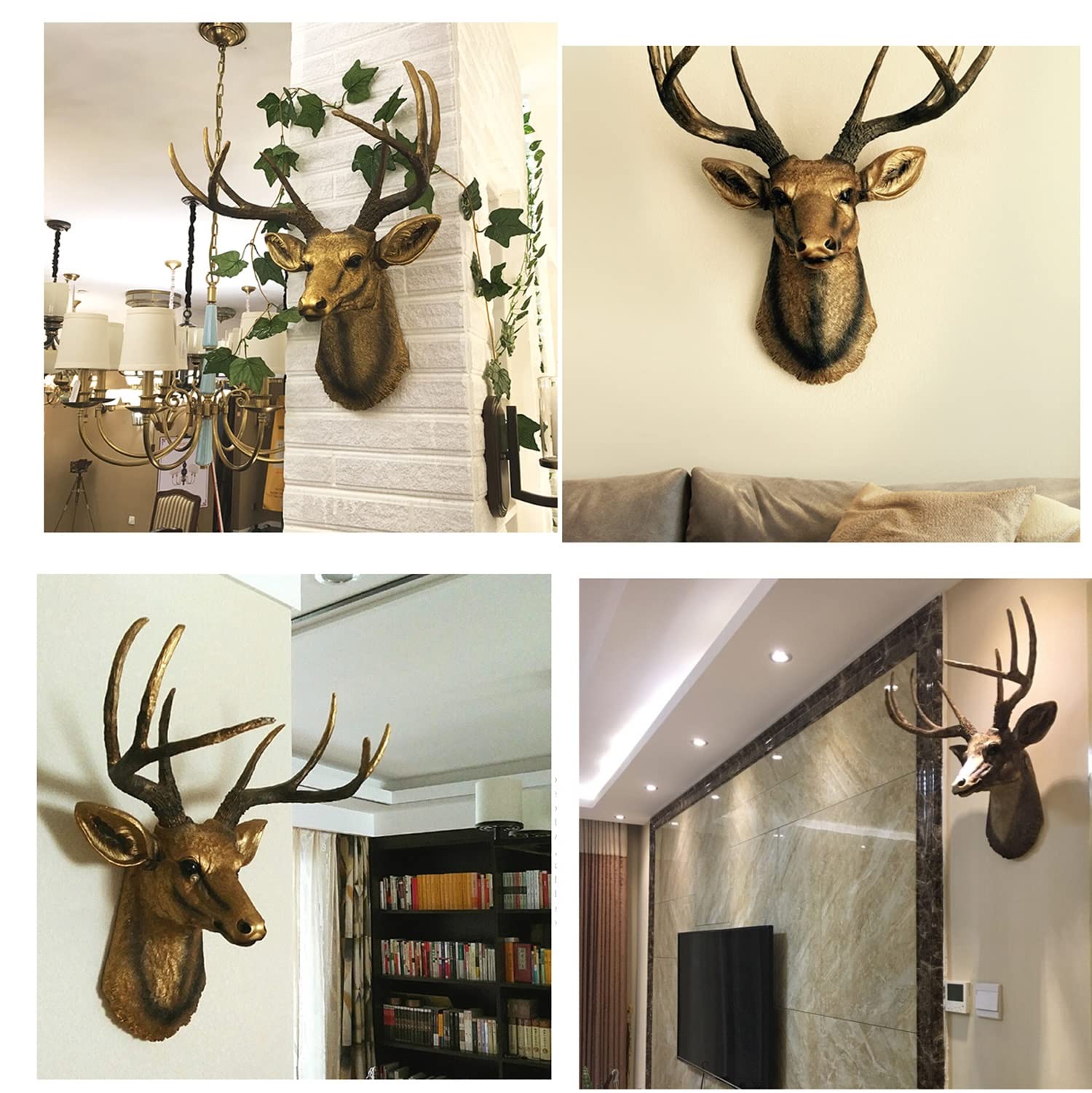 Rustic Contemporary Home Office With Deer Heads Metal Deer Wall Decor,