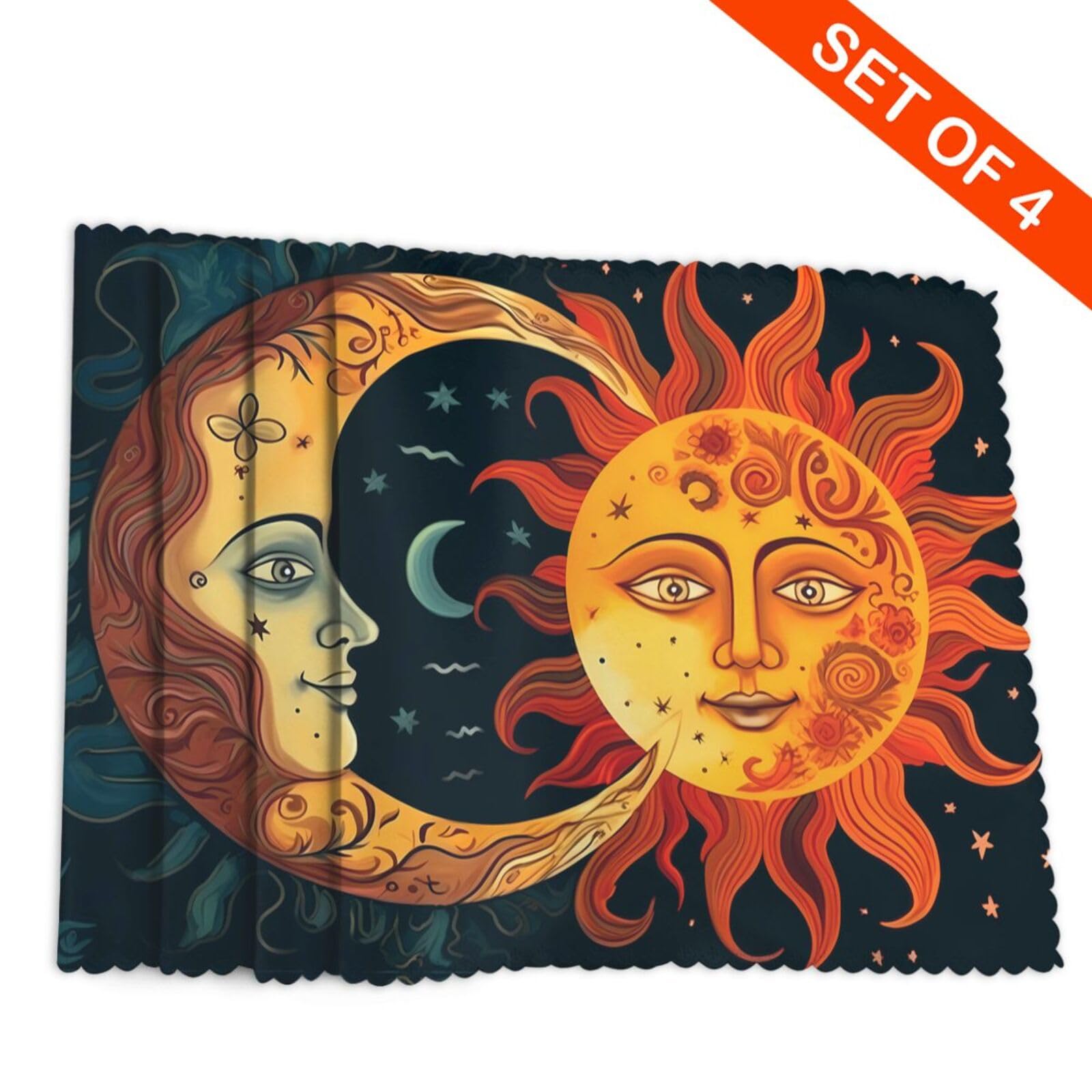 Mount Hour Sun Moon Stars Placemats Set of 4 Heat-Resistant, Boho Decor Washable Table Non-Slip Place Mat for Dining Table 12 x 18 Inches