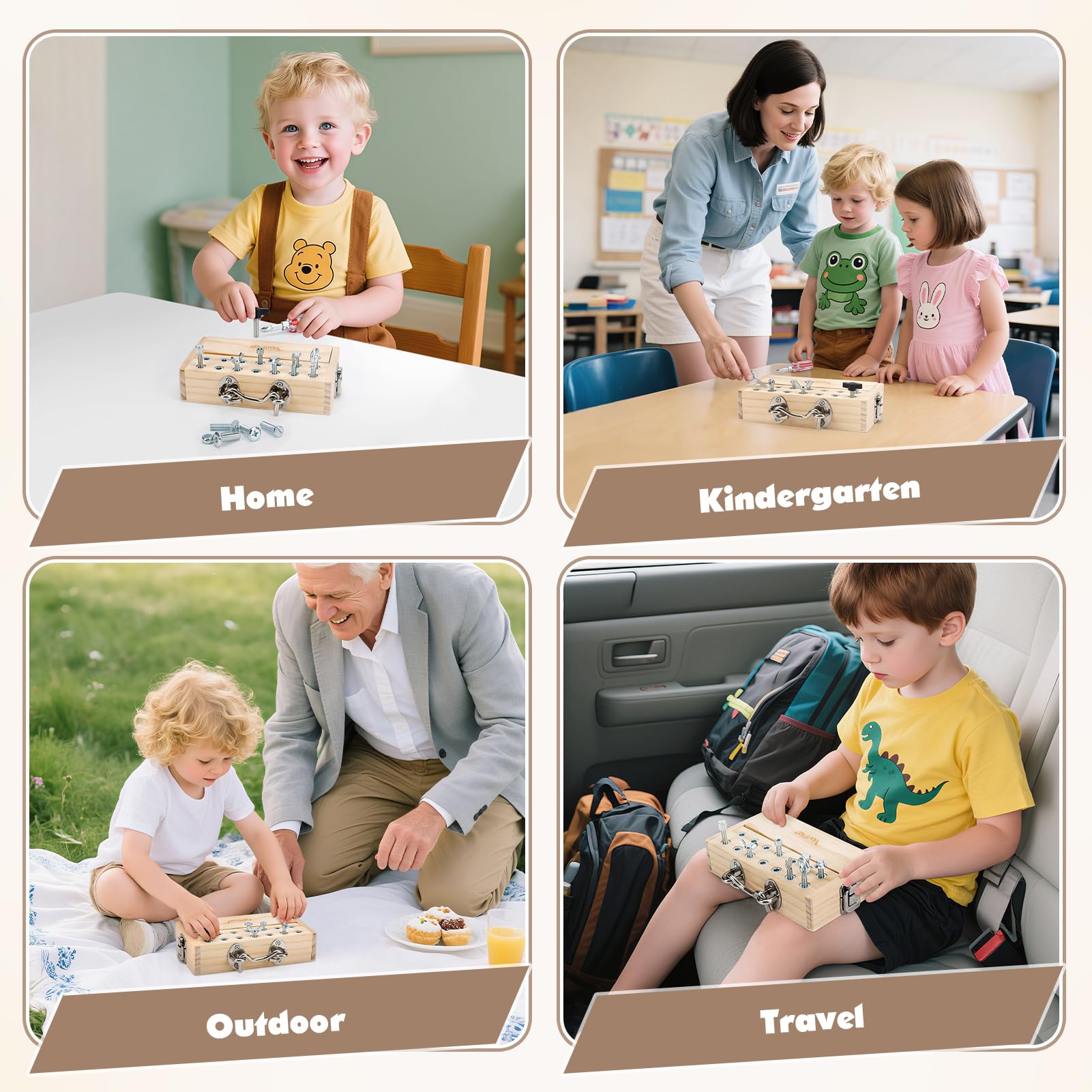 Vanplay Giochi Montessori 3 Anni, Attrezzi Giocattolo Bambini Giochi in Legno per Bambini, Cacciavite Giocattoli da Viaggio con Serratura e Chiave Giocattoli Educativi 3 4 5 6 Anni