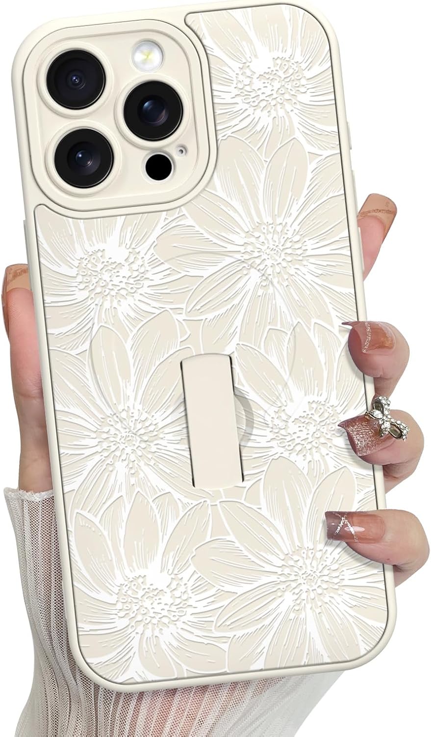 MZELQ for iPhone 17 Pro Max Case, Silicone Wave Ripple Cute Pattern, Support for MagSafe, Kickstand Wristband Camera Protection Soft Slim Phone Case for Girls Women -White