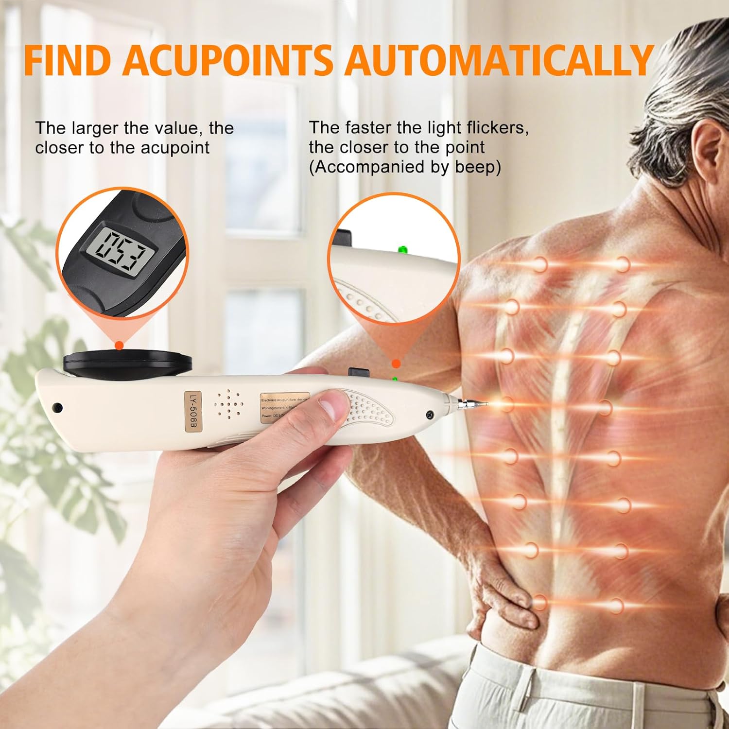 Electronic Acupu/ncture Pen, Automatic Acup/oint Finder with 10 Intensity & Sensitivity Levels, 3 Replacement Heads for Neck, Shoulder, Face LY-508B