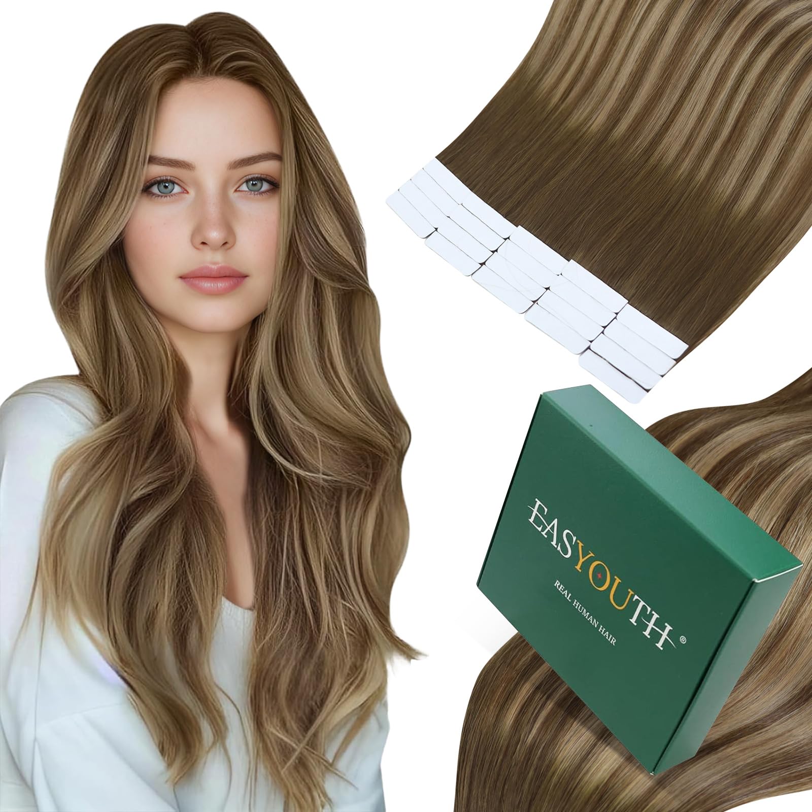 Easyouth Tape Extensions Echthaar Glatt Menschliches Haar