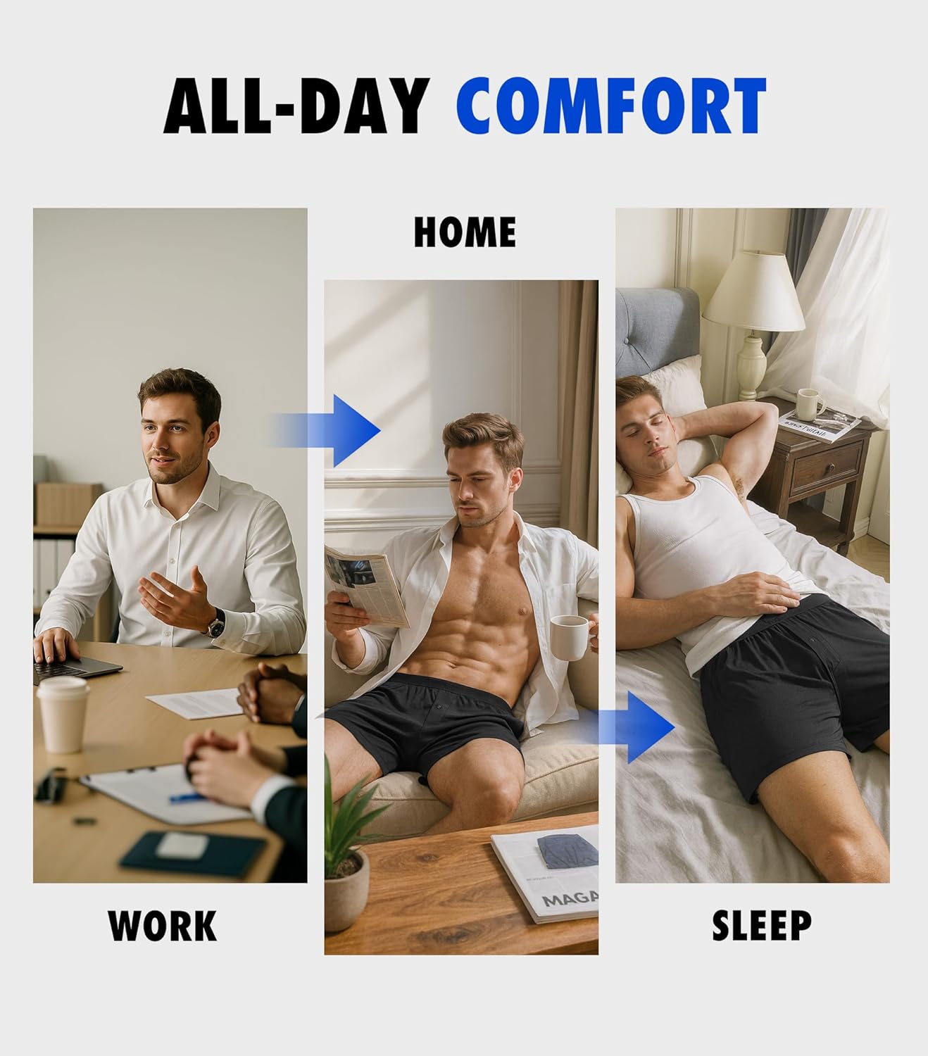 Separatec Silky Soft Modal Boxers for Men, 38mm Widen Waistband, Breathable Loose Men's Underwear for Sleep (3-Pack) - Image 6