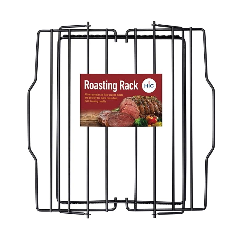 HIC Kitchen Roasting Adjustable Baking Rack, Nonstick-Coated Steel, Adjusts to 7 Different Positions, 11.5 x 10.5 x 0.5-Inches