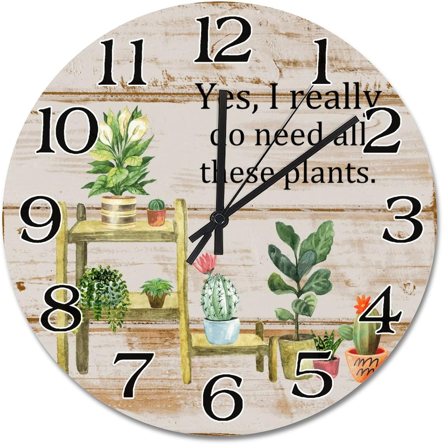 Yes I Really Do Need All These Plants Wall Clock Green Cactus Plant Clock Gift for Plant Lover Round Decorative Clocks Battery Operated 15 Inch Wall Art Time Clock for Kitchen Bedroom Living Room