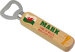Wales Football World Cup 2022 Beer Bottle Opener, Personalised Come On Wales Football Team Keepsake, Football Wooden Bottle Opener Gift For Him Men