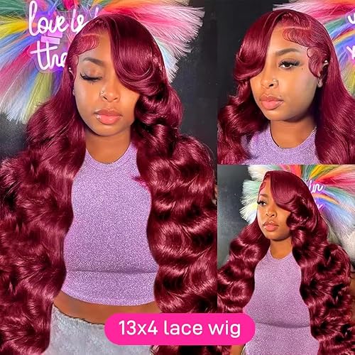 image for GRQGRQ 99J Burgundy Lace Front Wigs Human Hair Pre Plucked 180% Densit