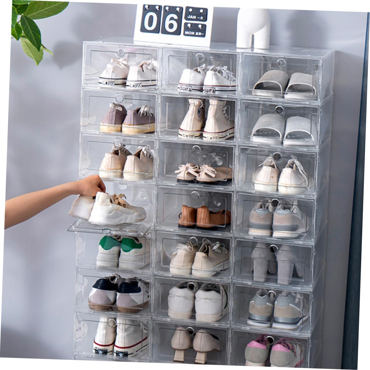 6pcs Plastic Shoe Boxes Lids Closet Organizer Sneaker Storage Easy to Assemble No Burrs for Safe Handling