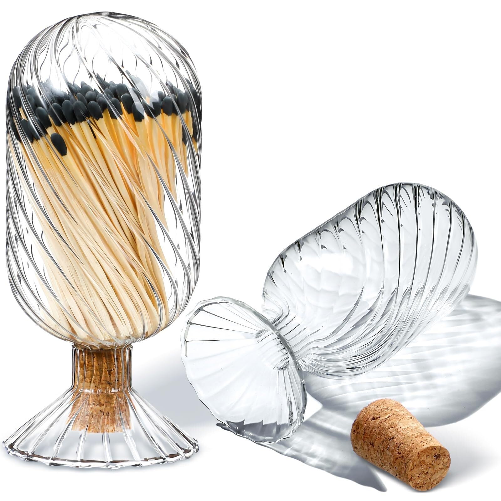 50Pcs Match Holder,Matchstick Holder Helix Shaped Glass Matches Cloche Decorative Glass Matches Cloche for 4 Inch Candle Matches Trendy Fireplace Display Decor, Not Include Matches(2.95 x 6.1 Inch)