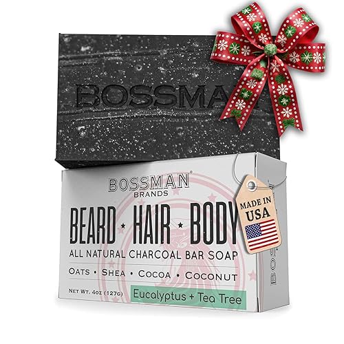 Vista 25 de Bossman Paquete de 6 barras de jabón de carbón 4 en 1 (4 onzas), jabón en barra para hombres, solución de lavado de barba totalmente natural