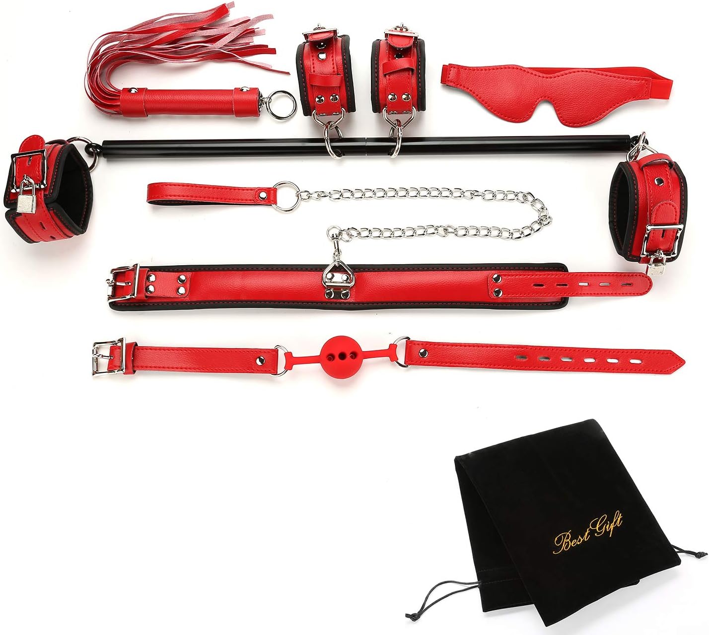 EXREIZST Expandable Spreader Bar Set with Bag and Premium Soft Pad Leather Straps System Set Adjustable Home Yoga Bar Kit, Red