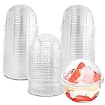 Jnnzzggu 50 Pack 9 oz Clear Plastic Dessert Cups with Dome Lids,No Hole Disposable Snack Bowls for Pudding,Parfait,Fruits,Ice Cream,Cake
