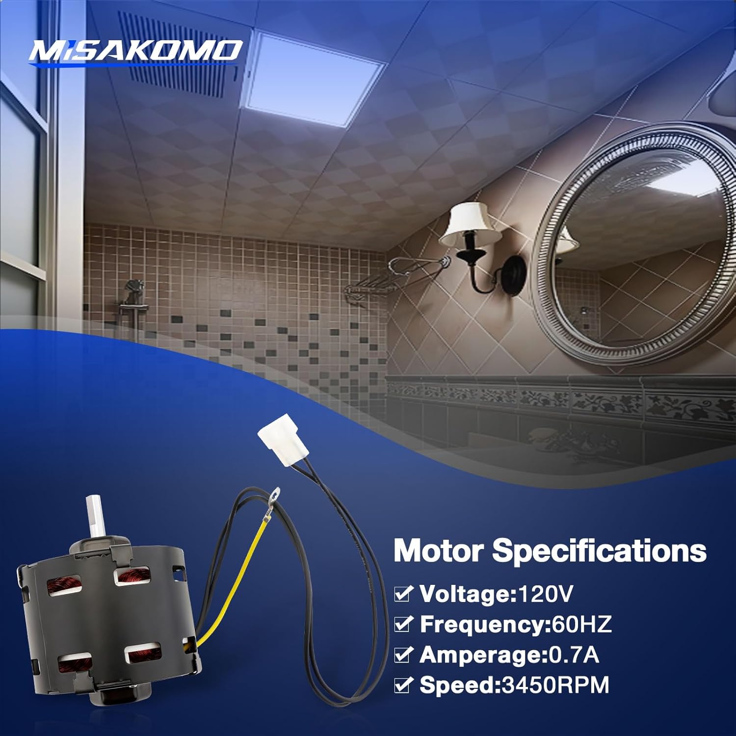 S99080274 Bathroom Fan Motor Compatible with Brogan Models ACS120L ACS130 HS120L HS130 MS130 MHS120L NS120L NS130 MS120L S120L S120FL S130-120V 60HZ 3450 RPM