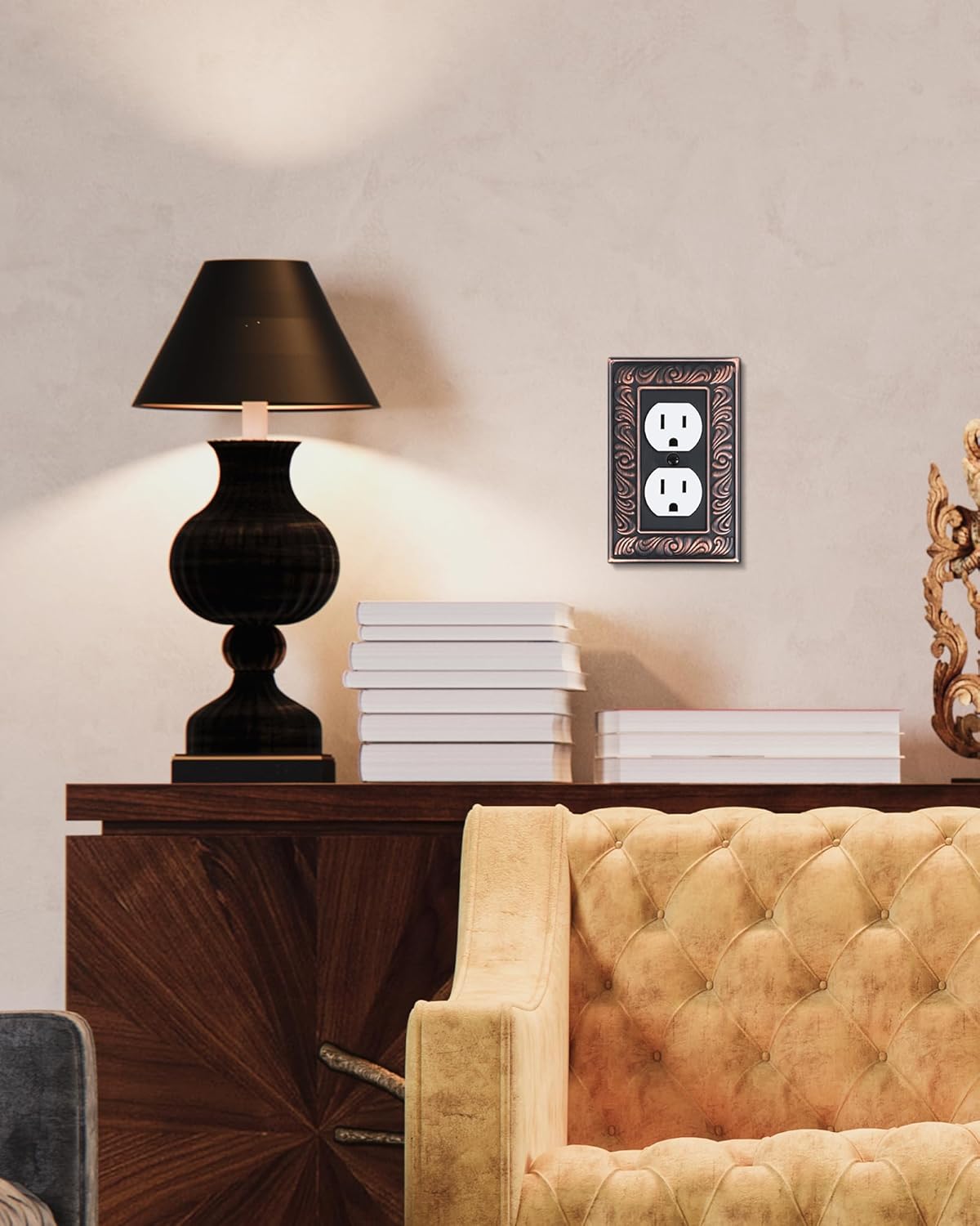 4-Pack Duplex Outlet Cover Plate, Paisley Pattern Decorative Metal Wall Plates for Electrical Outlets, 1 Gang Receptacle Cover, Aged Bronze Switch Plates and Outlet Covers - Image 6