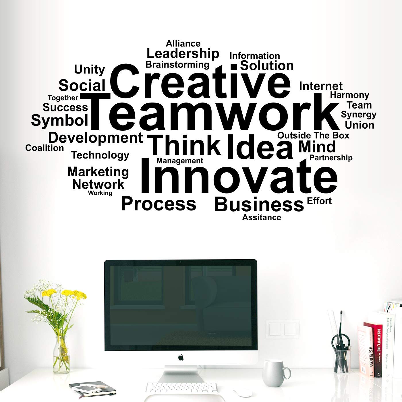 marvellous Creative Teamwork Think Innovate Motivation Wall Sticker/sSelf Adhesive Motivation Wall Sticker (Black)