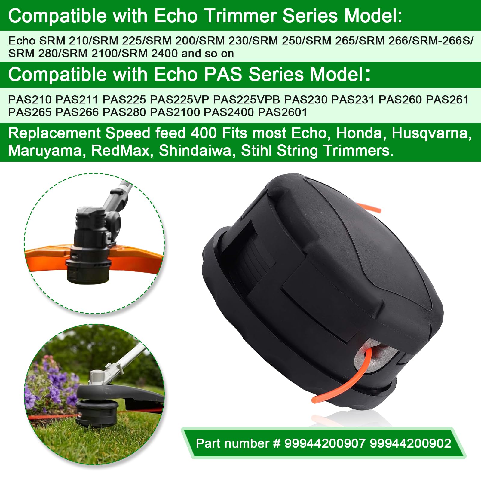 2 testine SRM-225 per Echo Eater Speed-Feed 400, SRM-230, SRM-210, SRM2100, SRM225, PAS210, PAS225, PAS230, compatibile con la maggior parte dei decespugliatori Echo SRM Shiandaiwa T220 T230, modello