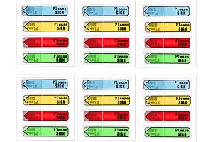 600pcs/6 Packs Signature Tabs, Multipurpose Arrow Labels Document Signing Markers