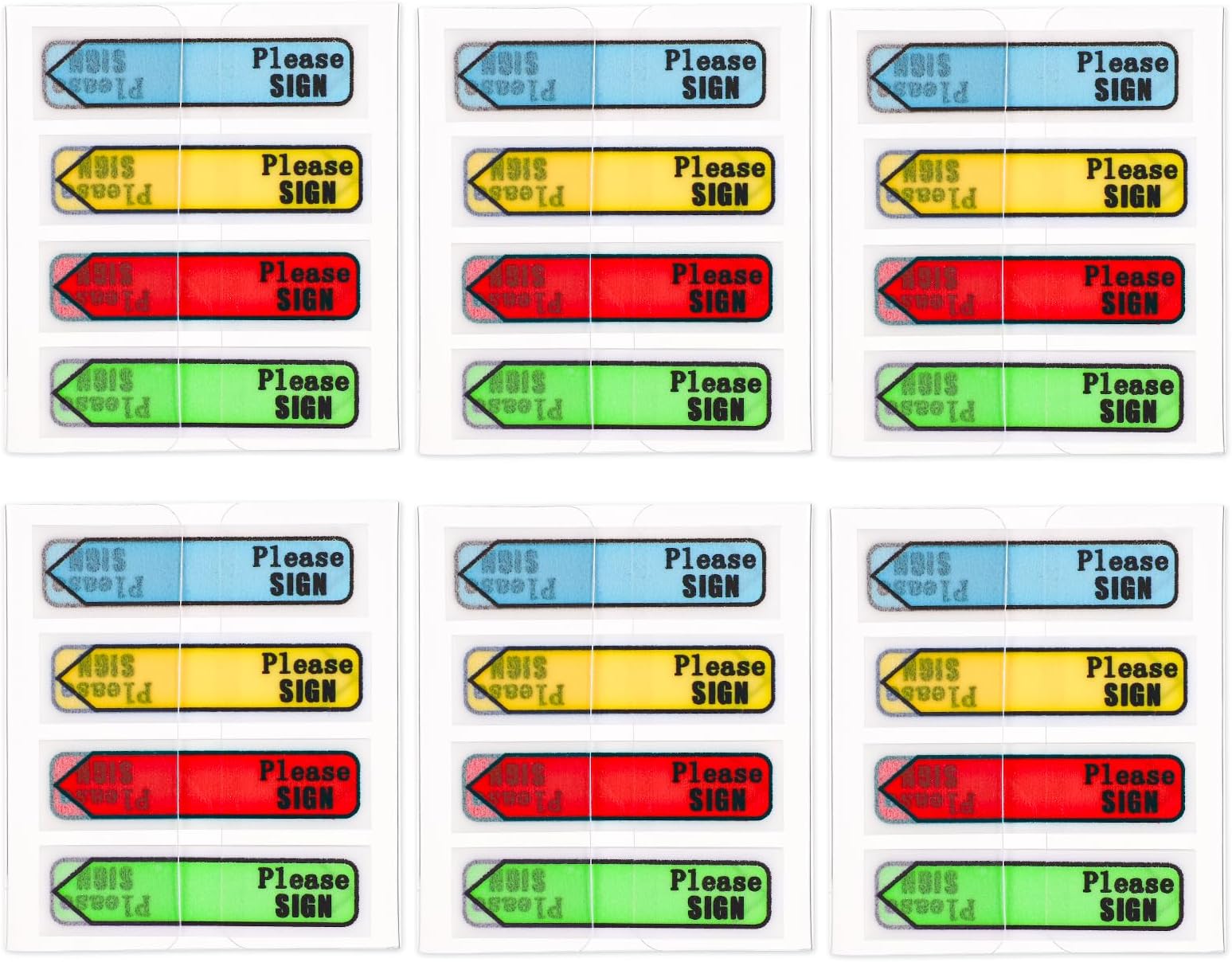 600pcs/6 Packs Please Sign Message Flags, 4 Colors Arrow Labels Stickers Sign Here Stickers Sticky Signature Tabs for Documents Notebooks Home Office School Supplies