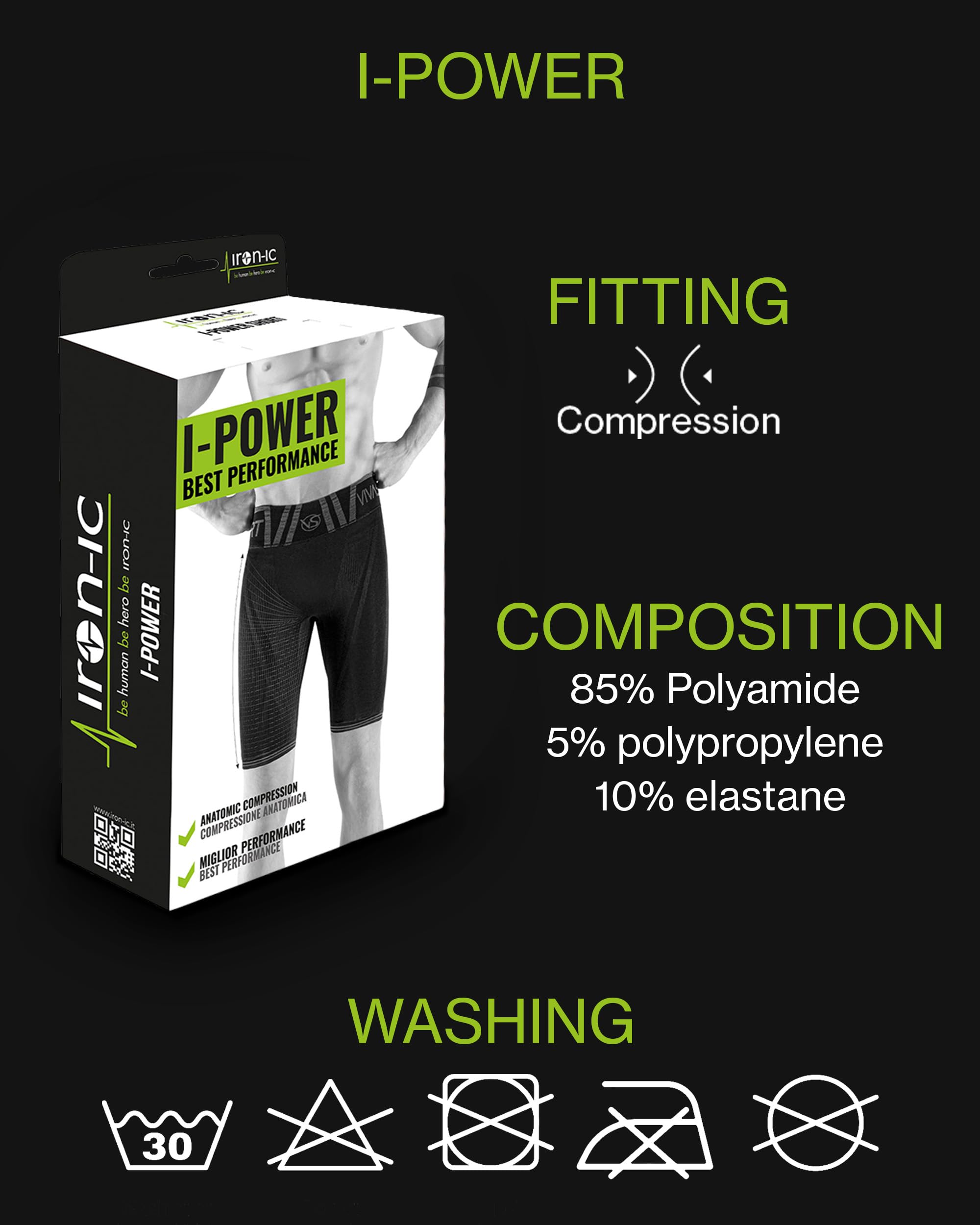 Iron-Ic - Short Tecnici Uomo I-Power Seamless con Compressione Graduata e Struttura Extra Traspirante per Sport Indoor e Outdoor - Art. 400811