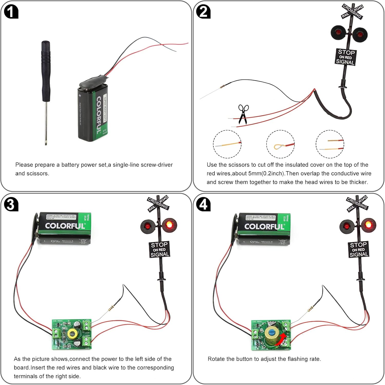 1 Set HO Scale Railroad Train/Track Crossing Sign 2 Heads LED Made + Circuit Board Flasher-Flashing Red Train Stop Signal Lights Decoration and Party