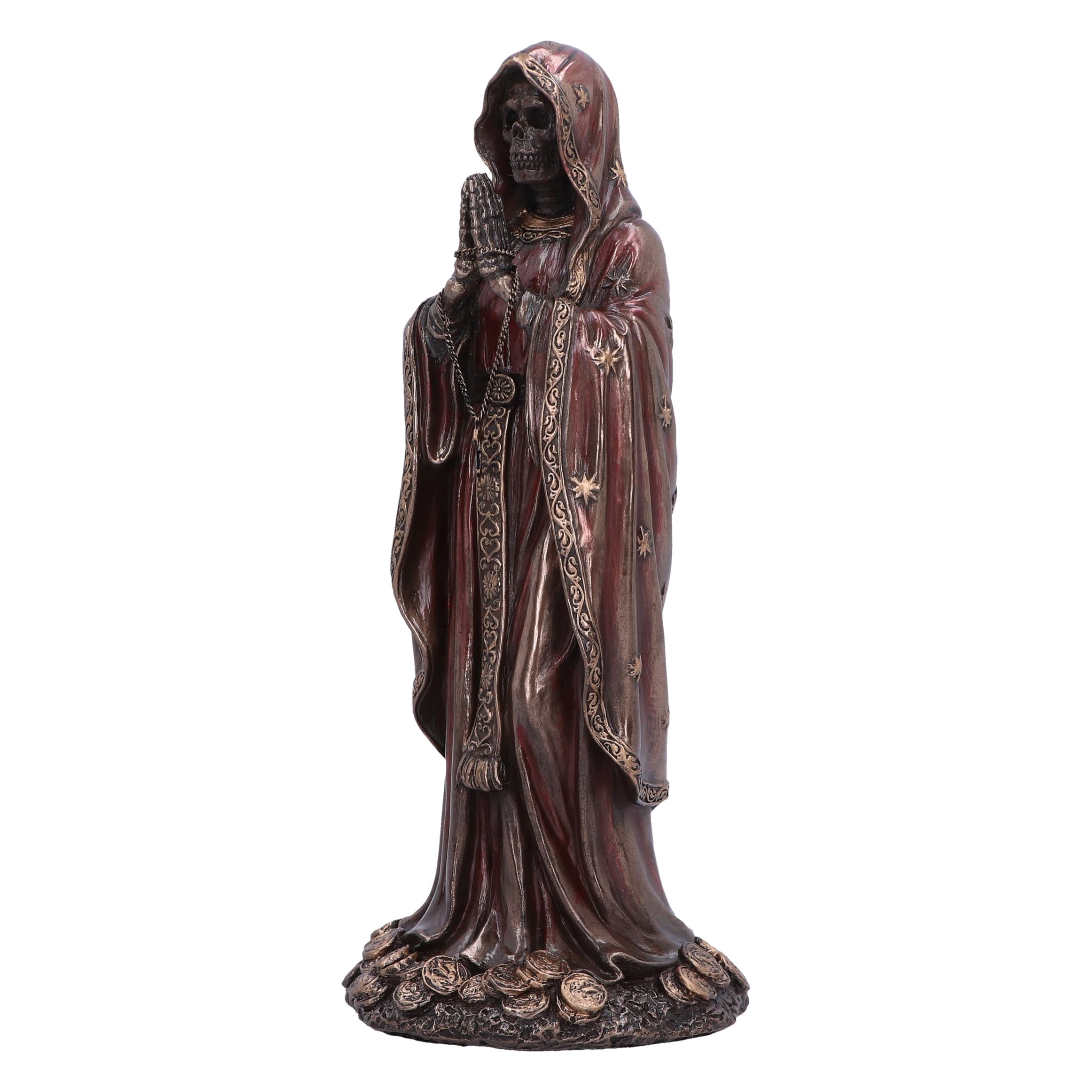 Nemesis Now Santisima Muerte - Statuetta in resina, 19 cm, rosso/bronzo, raffigurante il santo della morte in preghiera, in resina di alta qualità, sapientemente dipinta a mano
