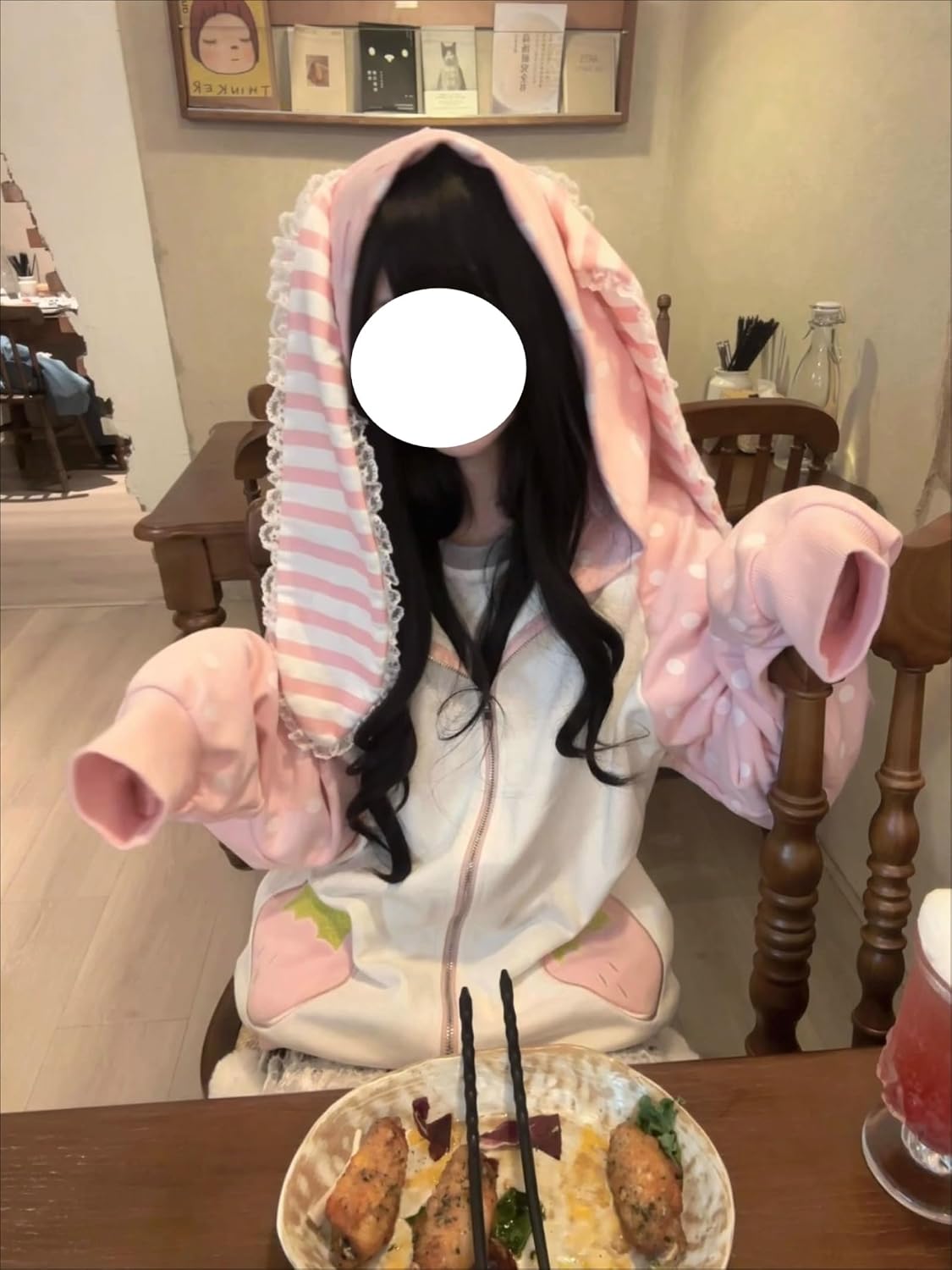 Pokn Y2k Zip Up Hoodie Women Bunny Ear Long Sleeve Hoodies Harajuku Cutecore Jojifuku Kawaii Sweatshirt Shoujo Clothes