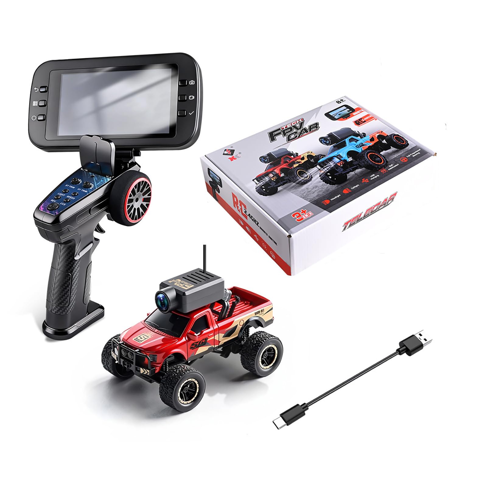 Hylukon WLtoys 1:64 Mini RC Car with HD Camera, 2.4G 4WD FPV Remote Control Off-Road Vehicle with Display Screen, Gyro, LED Lights, APP Controlled Model Vehicle (Red) — image 1