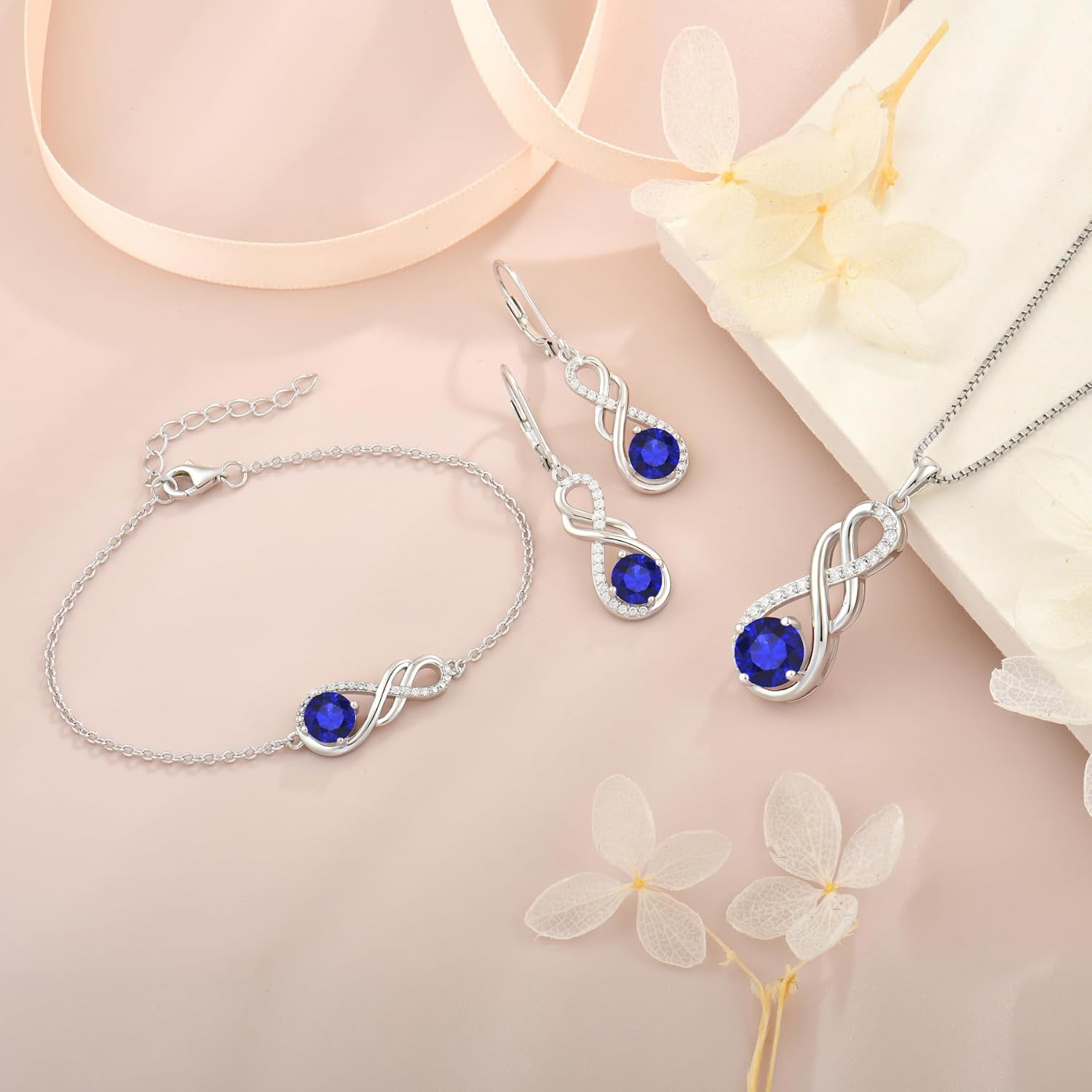 Gemstone Infinity Earrings for Women, S925 Sterling Silver Round cut Zircon Earring Birthstone Jewelry Gift for Her - Image 5