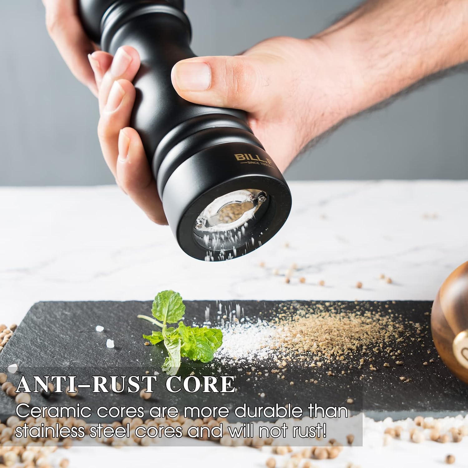 BILL.F Salt and Pepper Grinder Wooden Black Pepper Mill Grinder Salt Pepper Shakers Set of 2 with Adjustable Ceramic Rotor- 7 Inch