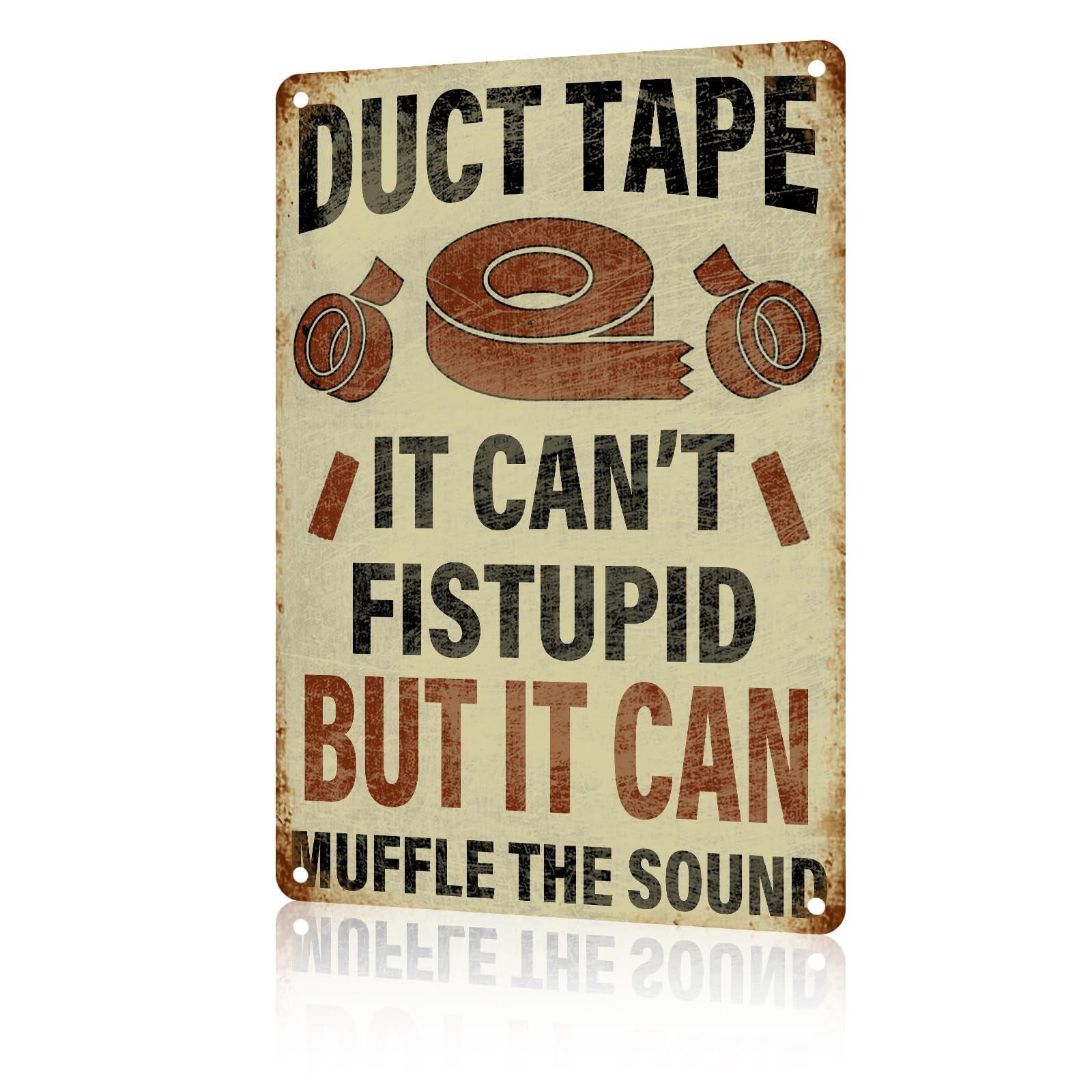peiyeety Sarcastic Man Cave Metal Sign - Duct Tape: Can't Fix Stupid But It Can Muffle The Sound Vintage Wall Art | Bathroom, Bar, Yard Decor | Funny Gift for Guys 8x12 Inch