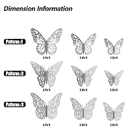 3D Butterfly Wall Stickers, 72Pcs 3 Sizes 3 Styles, Removable Metallic Wall Decals Fridge Sticker Room Mural Decoration for Kids Bedroom Nursery Classroom Party Wedding Decor DIY Gift (Sliver)