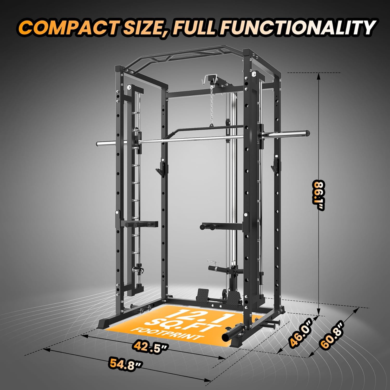 STMHOM STMHOM Power Cage – 1600 Lbs Capacity with Smithbar & LAT Pulldown - Image 3