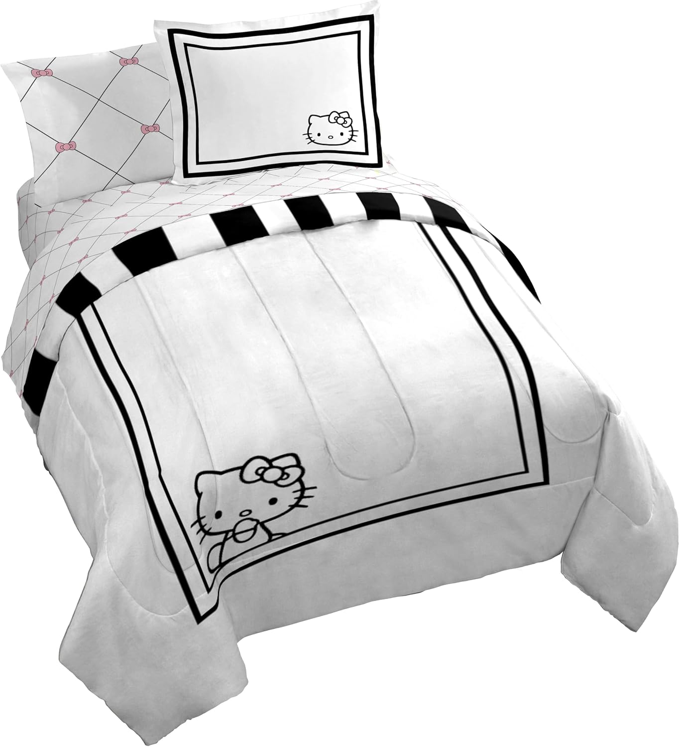 Jay Franco Comforter Set Includes Sheets and Pillow Covers - Soft and Cozy Bed Set for Stylish Room Decor, White - Hello Kity 7 Piece King Size Bedding