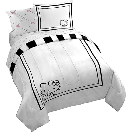 Jay Franco Comforter Set Includes Sheets and Pillow Covers - Soft and Cozy Bed Set for Stylish Room Decor, White - Hello Kity 7 Piece King Size Bedding