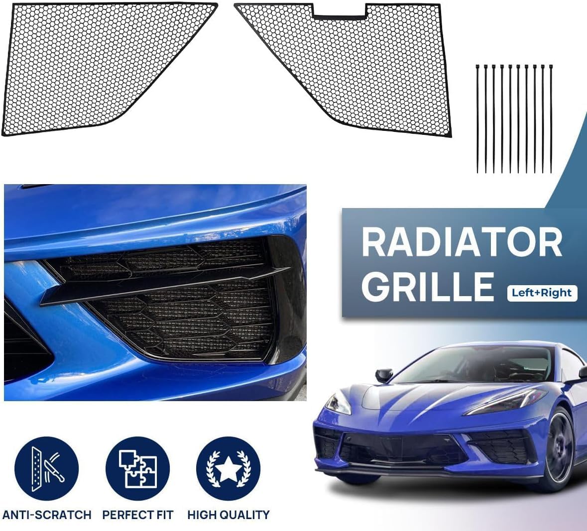 2Pcs Front Mesh Outer Grille Guard,Aluminum Honeycomb Radiator Grille Guards Car Mesh Body Bumpers Cover Accessories for Corvette C8 Stingray Convertible/HTC 2020-2025