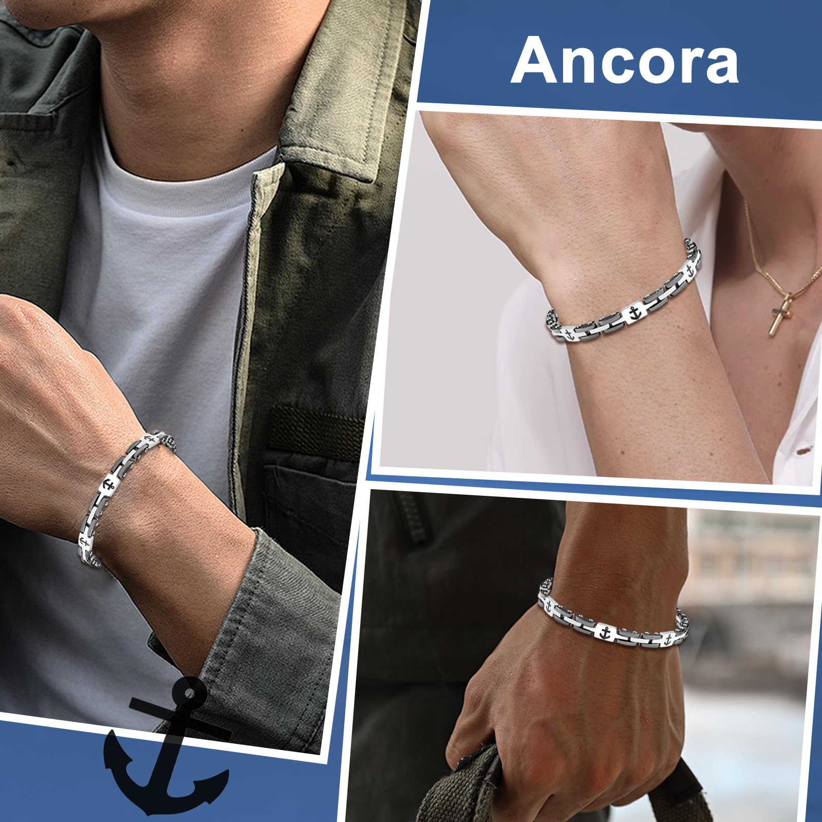 FANCIBAND Idee Regalo Uomo Compleanno, Bracciale Uomo Acciaio Inossidabile 316L Bracciali Argento Uomo Regali Per Natale, San Valentino, Anniversari, Festa Del Papà Idee Regalo