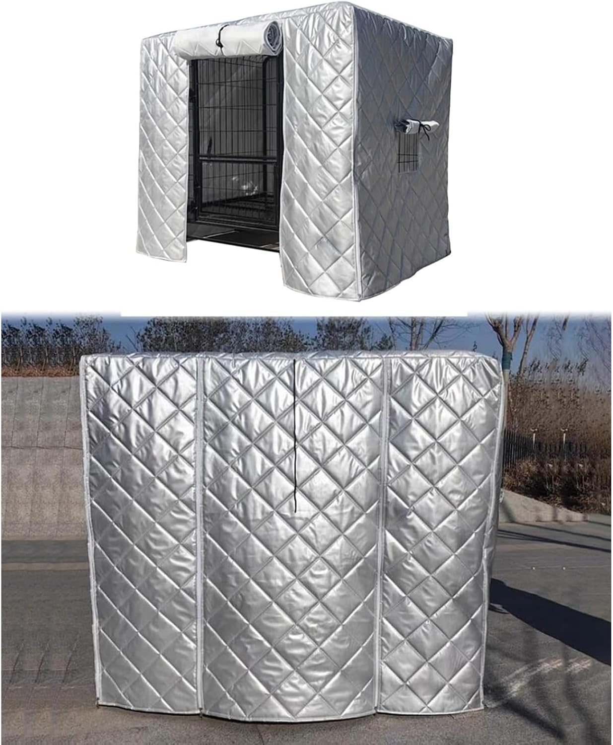 Insulated Dog Crate Cover, Waterproof Outdoor Kennel Cover with Roll-up Side Windows Front Door, Thickened Warm Blanket for Yard, Patio, Cat House, 78x55x137cm (30.7x21.7x53.9in)