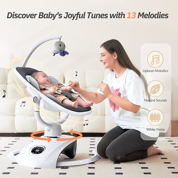 VaVaSoo Electric Baby Swing for Infants Mamroo 6 Motion Automatic Newborn Baby Rockers for Girl & Boy with Remote Control, 5 Speed, 13 Melodies, Dark Gray
