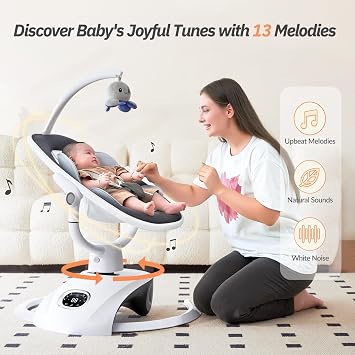 VaVaSoo Electric Baby Swing for Infants Mamroo 6 Motion Automatic Newborn Baby Rockers for Girl & Boy with Remote Control, 5 Speed, 13 Melodies, Dark Gray