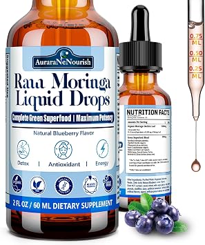 Pure Moringa Organic Oleifera Leaf Liquid Drops, 101 Extract Green Superfood Antioxidant Blend of Spirulina Wheat & Barley Grass, Better Absorption Than Moringa Capsules Powder Oil for Energy Immune