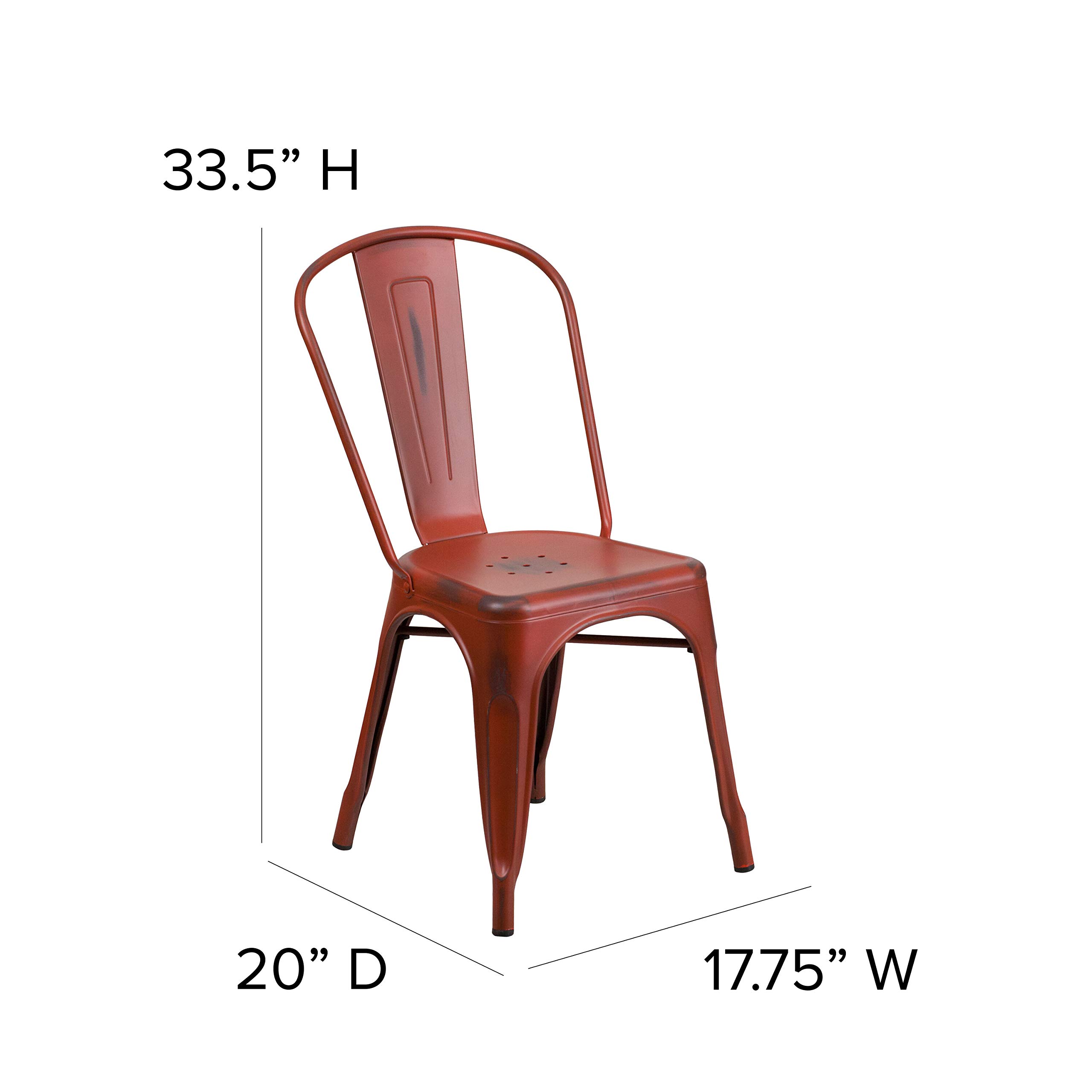 Flash Furniture Lot de 4 chaises en métal Vieilli Rouge