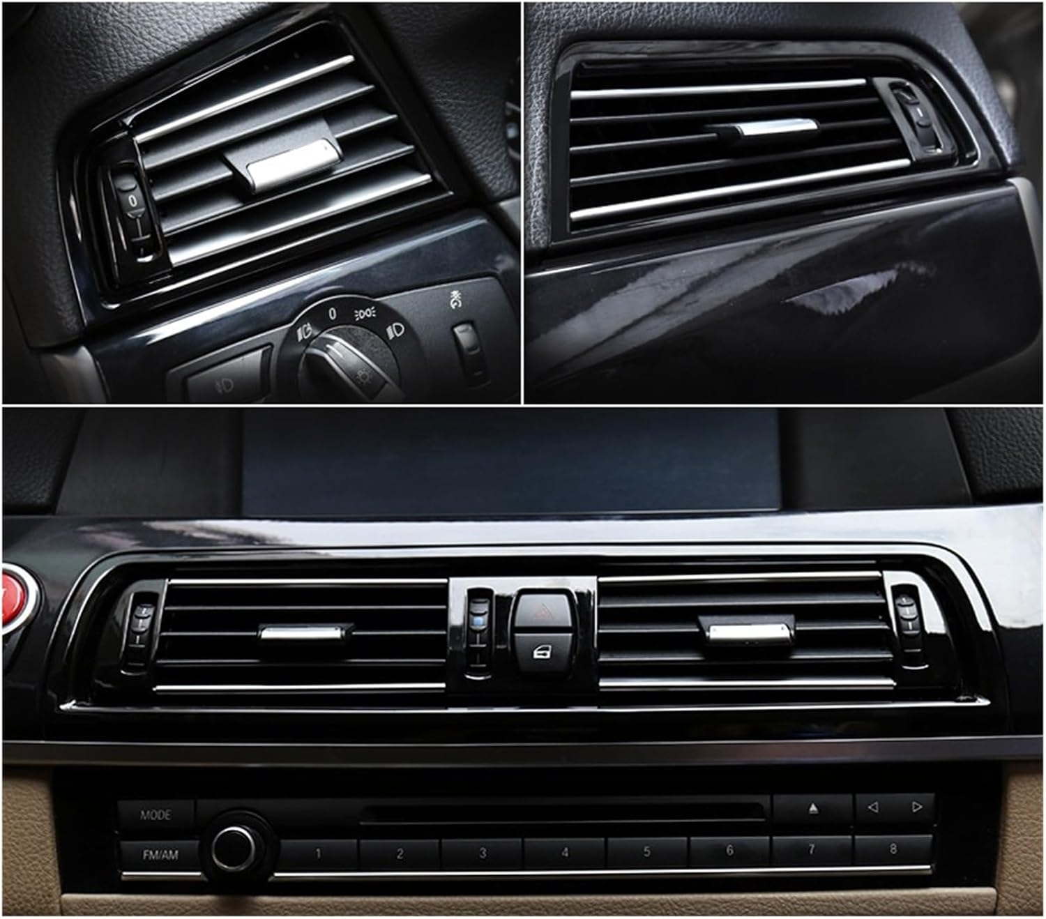 Dashboard Vent LHD Piano Black Front Air Vents Outlet Panel Chrome Fit for BMW 5 Series F10 F11 F18 520i 523i 525i 528i 535i Console Vent(LHD Right)
