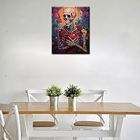 Vista 4 de Kit de pintura acrílica al óleo floral de calavera para niños, pintura sangrienta por números para adultos sobre lienzo, pintura del día