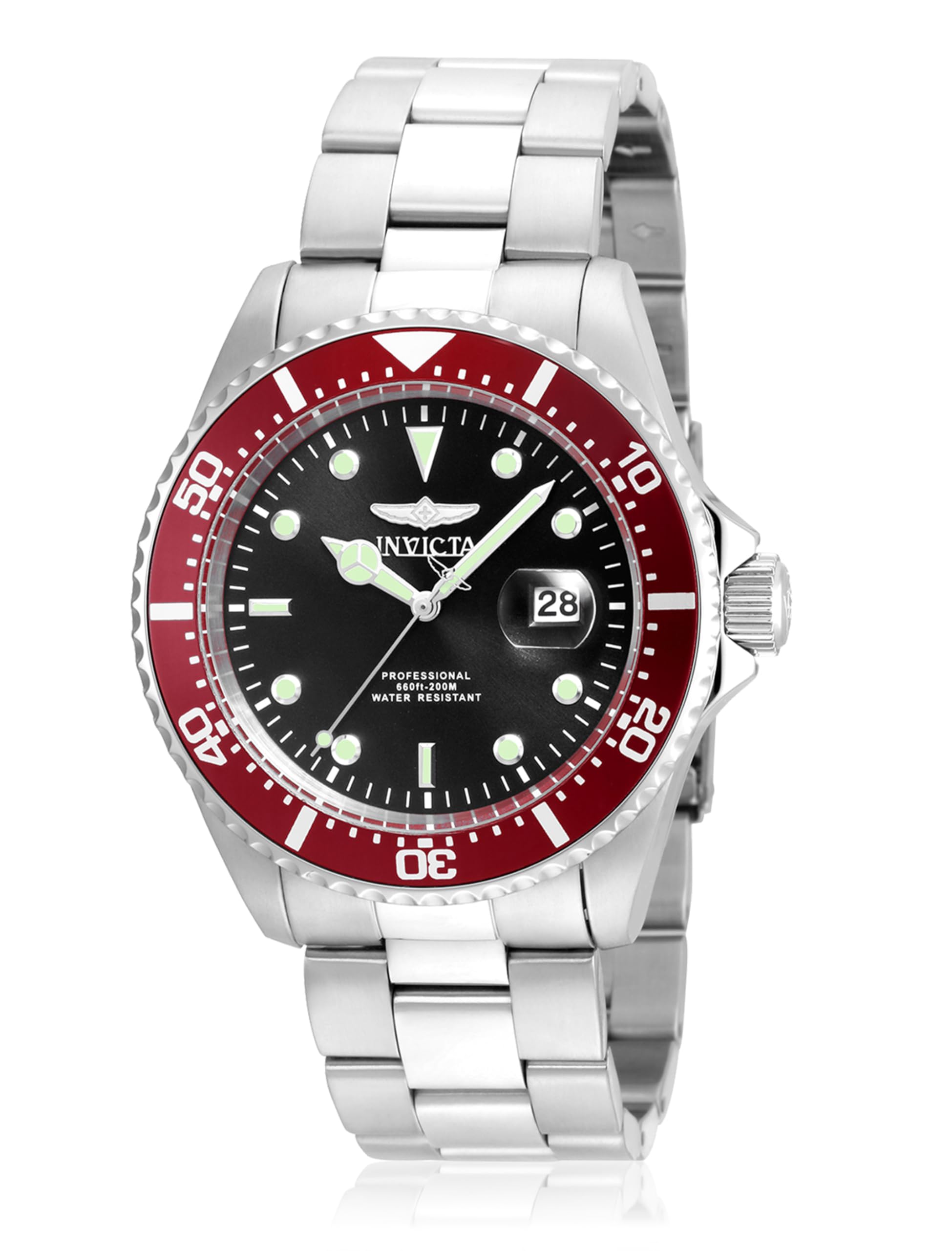 Men's Pro Diver Quartz Watch with Stainless Steel Strap, Silver/Red, Two Tone/Blue, 22 (Model: 22020, 25716)