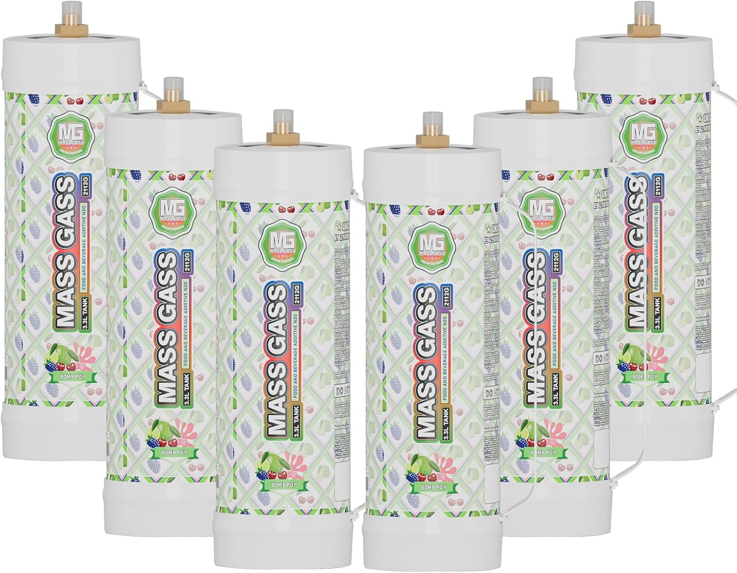 Whipped Cream Charger, 3.3L 6 Tanks Mass Gass Whip Cream Chargers Cylinde,Food Grade 99.9%-Purity,(2112g,6 Cylinders BOMB POP)